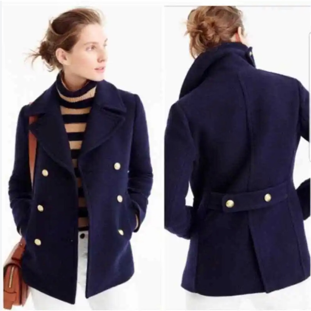 J. Crew Majesty Wool Pea Coat Navy Petite 00
